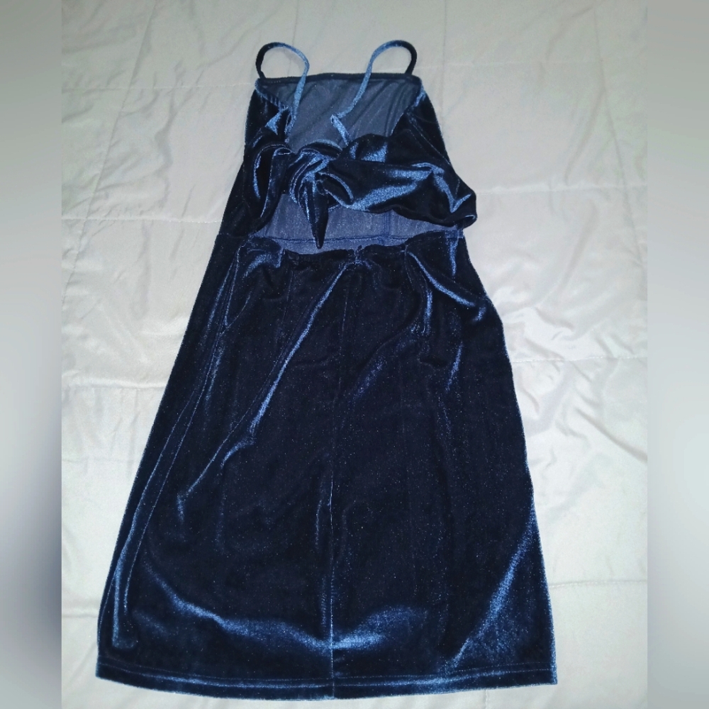 Blue Spaghetti Strap Mini Dress Size Small Velour - Picture 8 of 8